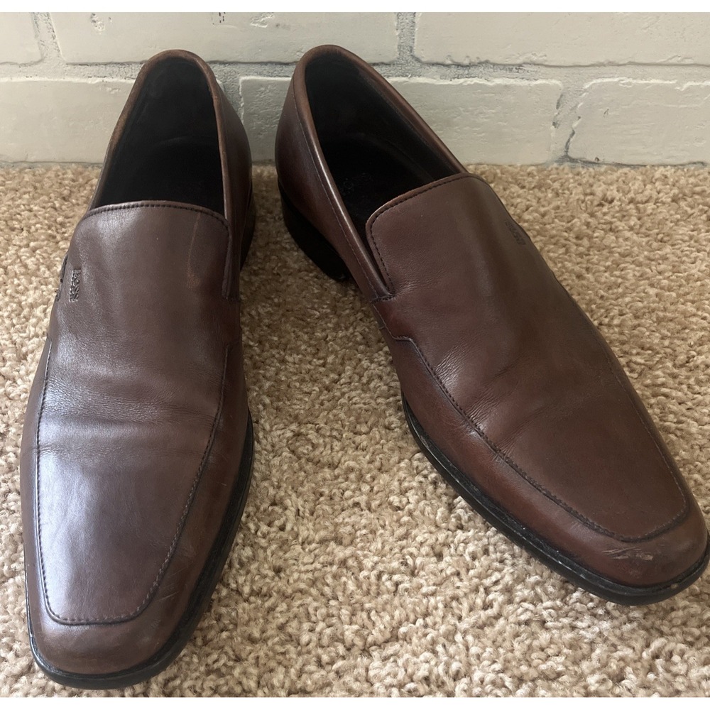 HUGO BOSS Brown Leather VENETIAN LOAFERS Slip On SHOES 10.5 US 44 EU Retail $795